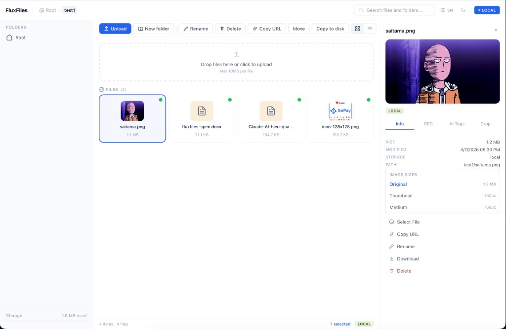 FluxFiles desktop file manager UI