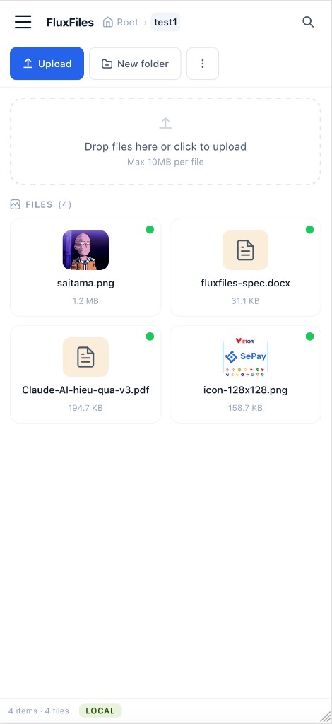 FluxFiles create folder modal